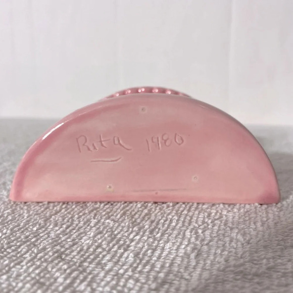 Vintage 1980  Pink Floral Textured Ceramic Toothbrush Holder - Picture 6 of 10